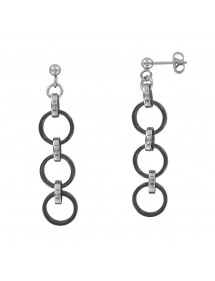 steel earrings with 3 black ceramic circles