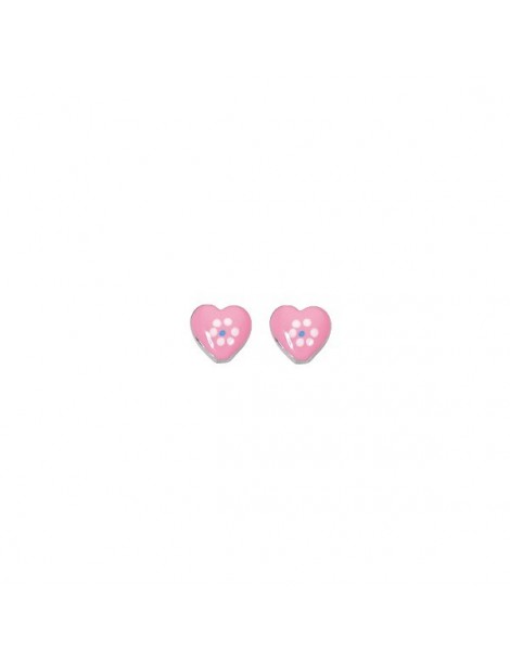 Boucles d'oreilles puces avec cœur rose en argent rhodié