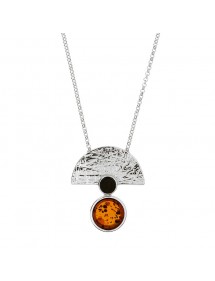 Ribbed semicircle necklace adorned with 2 circles Cherry amber and cognac, rhodium silver 31710726 Nature d'Ambre 129,90 €