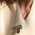 Ribbed semicircle necklace adorned with 2 circles Cherry amber and cognac, rhodium silver