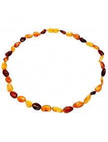 Necklace in elongated multi-colored amber stones, screw clasp