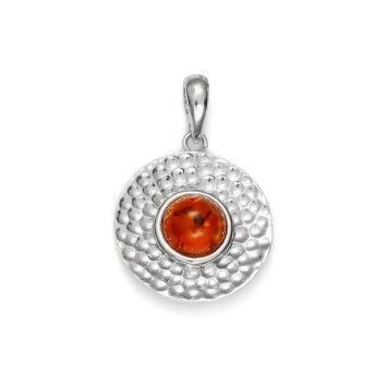 Round pendant in amber and rhodium-plated hammered effect 31610558 Nature d'Ambre 54,90 €