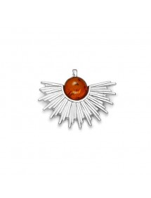 Half-sun pendant with round amber stone and rhodium silver 31610536 Nature d'Ambre 59,90 €
