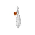 Feather pendant adorned with a ball pendant in Amber, rhodium silver