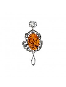 Baroque style frame pendant Amber stone and rhodium silver 31610527 Nature d'Ambre 126,00 €