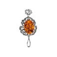 Baroque style frame pendant Amber stone and rhodium silver