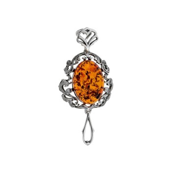 Baroque style frame pendant Amber stone and rhodium silver 31610527 Nature d'Ambre 126,00 €