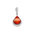 Amber pendant in the shape of a drop on a rhodium-plated silver frame