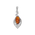 Amber pendant in almond shape and baroque openwork frame in rhodium silver