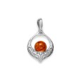 Amber stone pendant with baroque motif rhodium silver frame