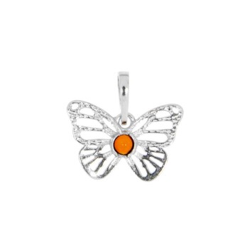 Ciondolo farfalla traforato decorato con una pietra d'ambra e argento rodiato 31610538 Nature d'Ambre 26,00 €