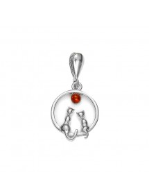 Circle pendant with cats and small ball in Amber and rhodium silver 31610544 Nature d'Ambre 29,90 €