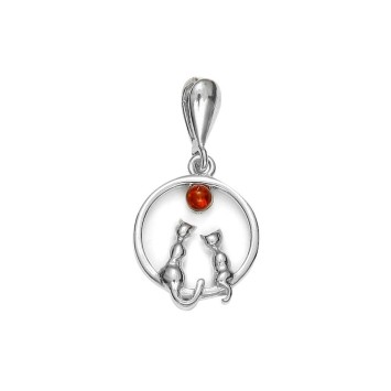 Circle pendant with cats and small ball in Amber and rhodium silver 31610544 Nature d'Ambre 29,90 €