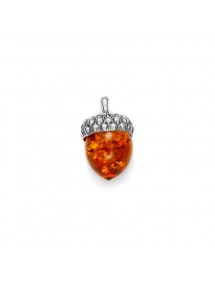 Acorn pendant in cognac amber and rhodium silver 31610547 Nature d'Ambre 84,00 €