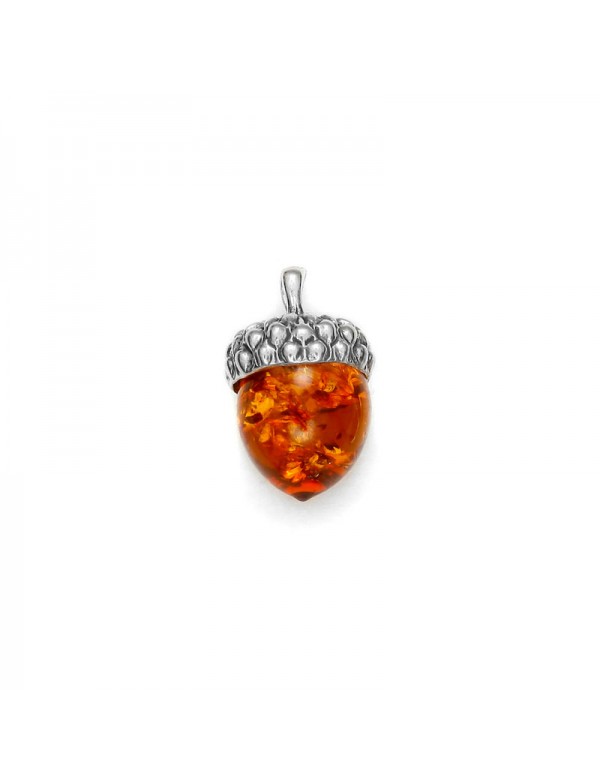 Acorn pendant in cognac amber and rhodium silver