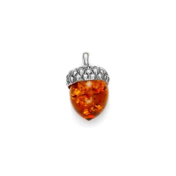 Acorn pendant in cognac amber and rhodium silver 31610547 Nature d'Ambre 84,00 €