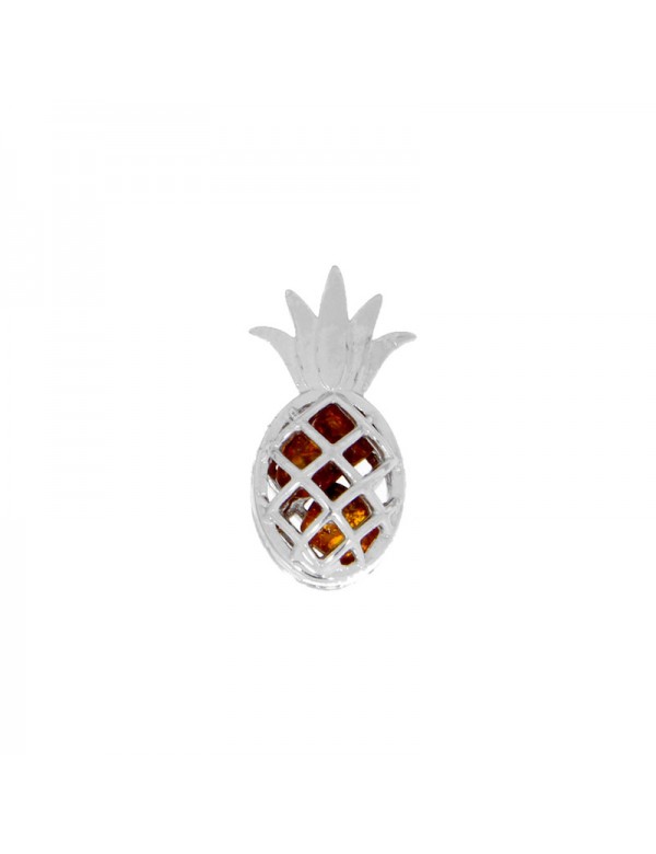 Openwork pineapple pendant with amber stones and rhodium silver
