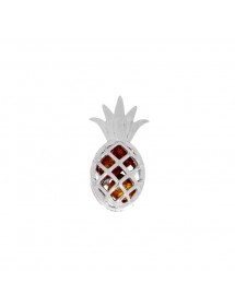 Openwork pineapple pendant with amber stones and rhodium silver