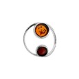 Circle pendant with circles in cognac amber and cherry, in rhodium silver