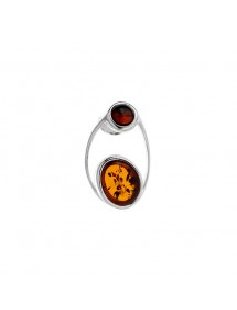 Cognac and cherry amber stone pendant, in rhodium silver