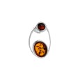 Cognac and cherry amber stone pendant, in rhodium silver