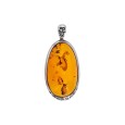 Ghiera pendente ovale in ambra miele con cornice in argento rodiato