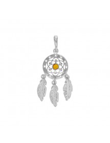 Rhodium silver pendant Dreamcatcher with honey amber stone in the center 31610553 Nature d'Ambre 42,90 €