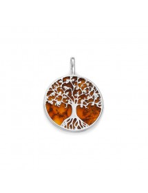 Round tree of life pendant in amber and rhodium silver