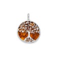 Round tree of life pendant in amber and rhodium silver