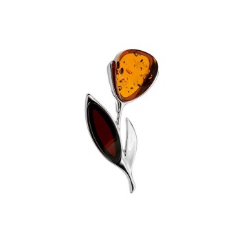 Blumen-Anhänger in Cognac Bernstein und kirschroter Farbe, Rhodium Silber 31610524 Nature d'Ambre 114,00 €