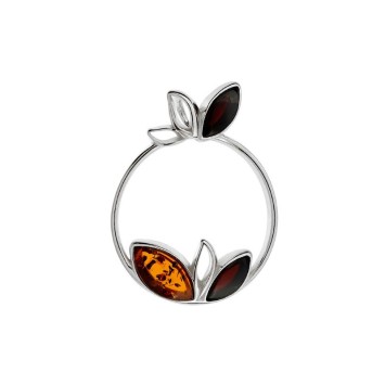 Circle pendant decorated with leaves in Cherry amber and cognac, rhodium silver 31610528 Nature d'Ambre 69,90 €