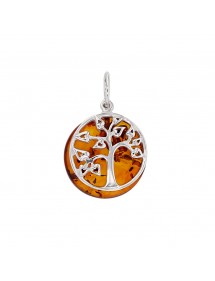 Round cognac amber and tree of life pendant in rhodium silver 31610463RH Nature d'Ambre 69,90 €