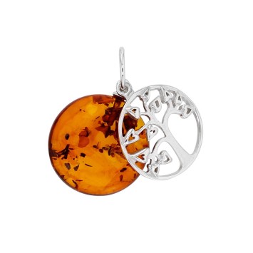 Round cognac amber and tree of life pendant in rhodium silver 31610463RH Nature d'Ambre 69,90 €