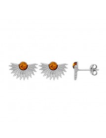 Half-sun round amber stone and rhodium silver earrings 31318204 Nature d'Ambre 42,90 €