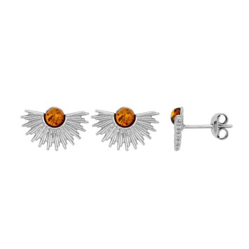 Boucles d'oreilles demi-soleil pierre ronde ambre et argent rhodié 31318204 Nature d'Ambre 42,90 €