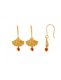 Ginkgo leaf earrings with cognac amber ball pendant, gilded silver 31318242 Nature d'Ambre 52,00 €
