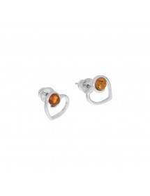 Heart chip earrings in amber and rhodium silver