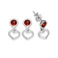 Round amber stone earrings with rhodium silver heart pendant