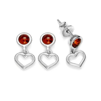 Round amber stone earrings with rhodium silver heart pendant 31318198 Nature d'Ambre 34,90 €