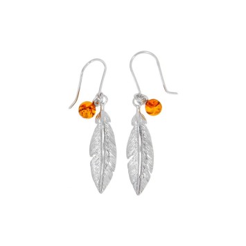 Feather earrings pendant with honey amber ball and rhodium silver 31318210 Nature d'Ambre 49,90 €