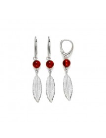 Small cognac amber ball and feather earrings in rhodium silver 31318226 Nature d'Ambre 54,90 €