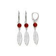 Small cognac amber ball and feather earrings in rhodium silver