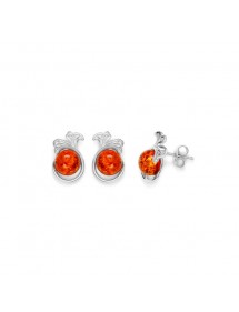 Amber ball stud earrings surrounded by a Ginkgo leaf, and rhodium silver 31318195 Nature d'Ambre 39,90 €