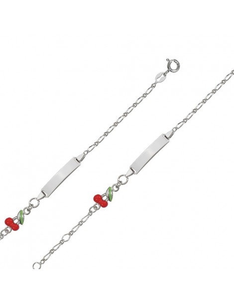 Bracelet identity baby girl rhodium silver with a red cherry