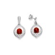 Amber stone earrings with baroque motif frame in rhodium silver