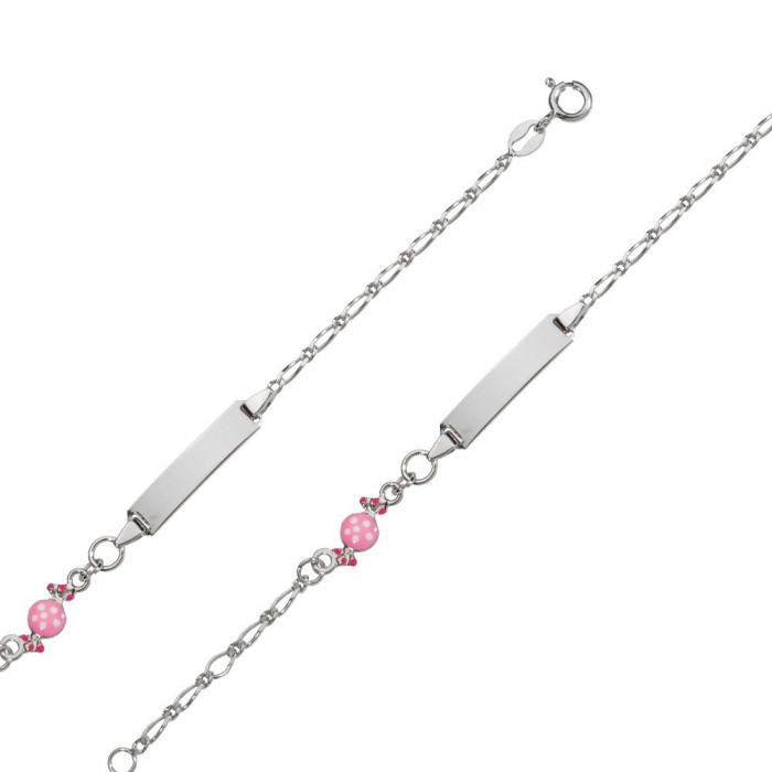 Bracelet identity baby girl rhodium silver with pink candy