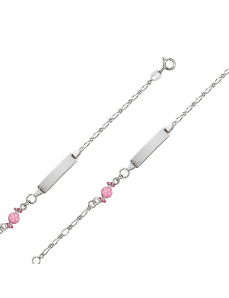 Bracelet identity baby girl rhodium silver with pink candy