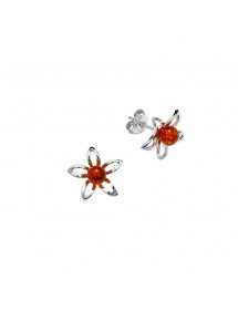 Flower earrings in amber and petals in rhodium silver
