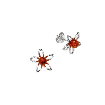 Flower earrings in amber and petals in rhodium silver 3130505 Nature d'Ambre 32,00 €