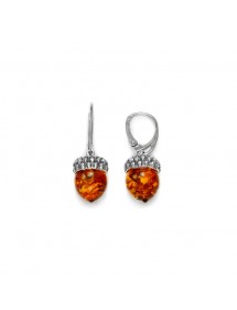 Acorn-shaped earrings in Cognac Amber and rhodium silver